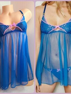 Y2K Victoria's Secret Sheer Mesh & Leopard Lace Babydoll Chemise Size Sm